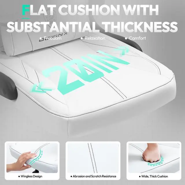 Alt view image 4 of 7 - Dowinx Gaming Chair, Breathable PU Leather Gamer Chair with Pocket Spring Cushion, Swivel Desk Chair with adjustable seat and armrests, Ergonomic Computer Chair with reclining backrest, White