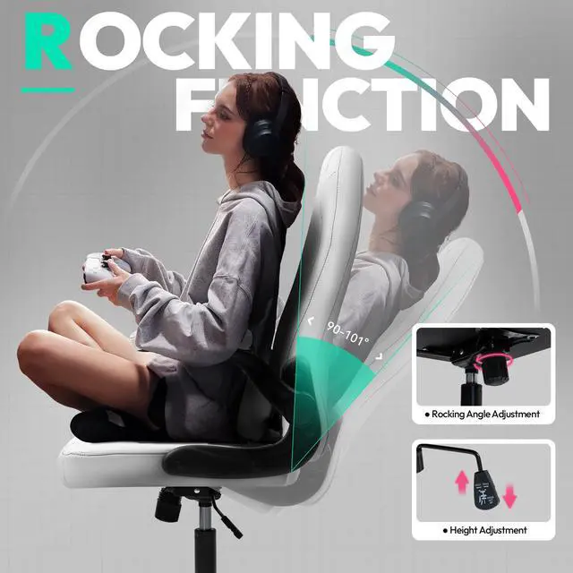Alt view image 5 of 7 - Dowinx Gaming Chair, Breathable PU Leather Gamer Chair with Pocket Spring Cushion, Swivel Desk Chair with adjustable seat and armrests, Ergonomic Computer Chair with reclining backrest, White
