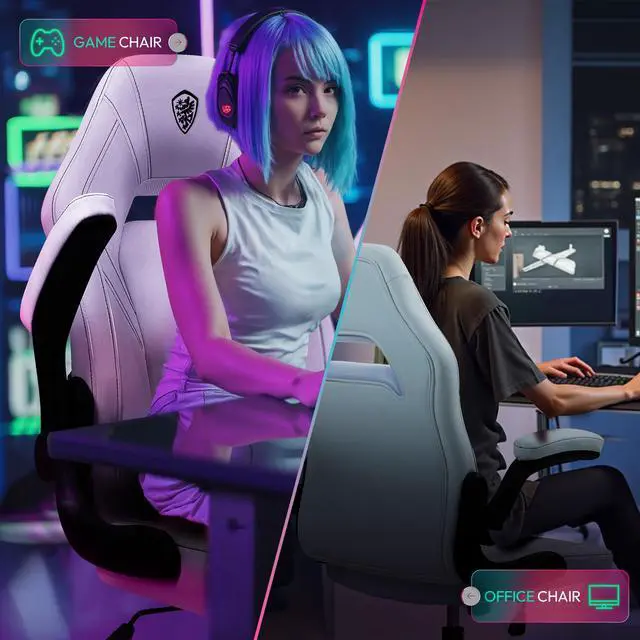 Alt view image 7 of 7 - Dowinx Gaming Chair, Breathable PU Leather Gamer Chair with Pocket Spring Cushion, Swivel Desk Chair with adjustable seat and armrests, Ergonomic Computer Chair with reclining backrest, White