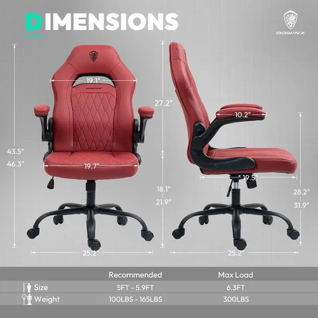 Alt view image 3 of 7 - Dowinx Gaming Chair, Breathable PU Leather Gamer Chair with Pocket Spring Cushion, Swivel Desk Chair with adjustable seat and armrests, Ergonomic Computer Chair with reclining backrest, Red