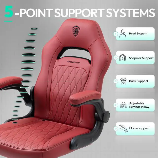 Alt view image 6 of 7 - Dowinx Gaming Chair, Breathable PU Leather Gamer Chair with Pocket Spring Cushion, Swivel Desk Chair with adjustable seat and armrests, Ergonomic Computer Chair with reclining backrest, Red