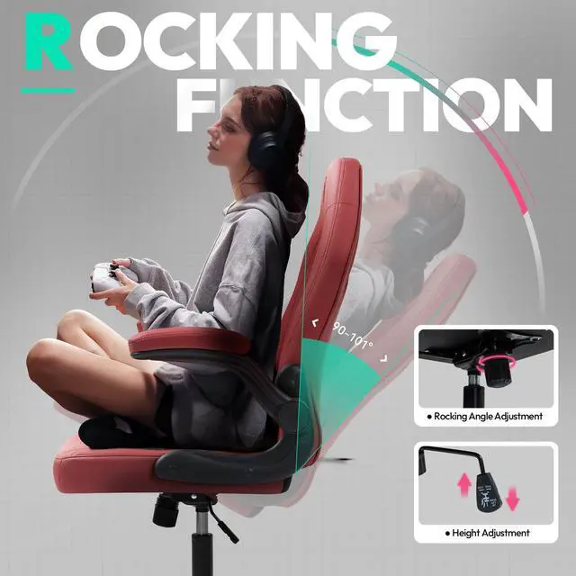 Alt view image 5 of 7 - Dowinx Gaming Chair, Breathable PU Leather Gamer Chair with Pocket Spring Cushion, Swivel Desk Chair with adjustable seat and armrests, Ergonomic Computer Chair with reclining backrest, Red