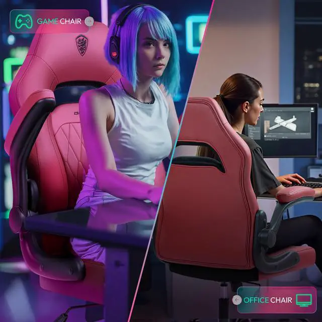 Alt view image 7 of 7 - Dowinx Gaming Chair, Breathable PU Leather Gamer Chair with Pocket Spring Cushion, Swivel Desk Chair with adjustable seat and armrests, Ergonomic Computer Chair with reclining backrest, Red