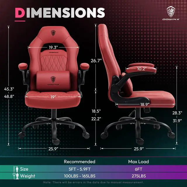 Alt view image 3 of 7 - Dowinx Gaming Chair, Breathable PU Leather Gamer Chair with Pocket Spring Cushion, Adjustable Swivel Task Chair ,Ergonomic Computer Chair with  Lumbar Support,LS-666105 Red