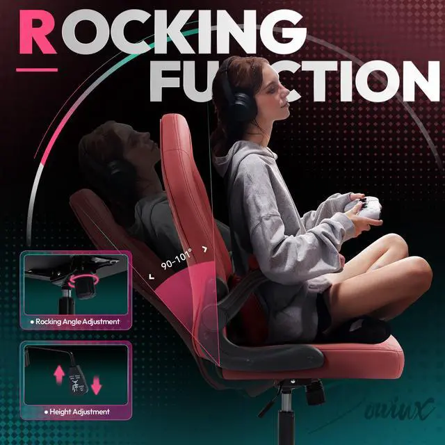 Alt view image 5 of 7 - Dowinx Gaming Chair, Breathable PU Leather Gamer Chair with Pocket Spring Cushion, Adjustable Swivel Task Chair ,Ergonomic Computer Chair with  Lumbar Support,LS-666105 Red