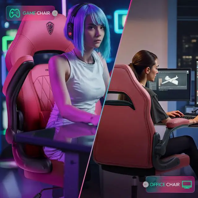 Alt view image 7 of 7 - Dowinx Gaming Chair, Breathable PU Leather Gamer Chair with Pocket Spring Cushion, Adjustable Swivel Task Chair ,Ergonomic Computer Chair with  Lumbar Support,LS-666105 Red