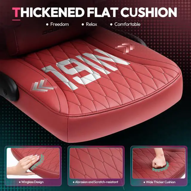 Alt view image 4 of 7 - Dowinx Gaming Chair, Breathable PU Leather Gamer Chair with Pocket Spring Cushion, Adjustable Swivel Task Chair ,Ergonomic Computer Chair with  Lumbar Support,LS-666105 Red