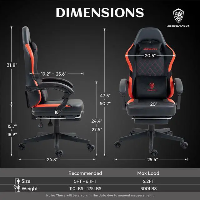 Alt view image 2 of 7 - Dowinx Ergonomic Gaming Chair with Massage Lumbar Support&Headrest, High Back Office Chair with Footrest, Reclining Computer Game Chair for Adult, Pocket Spring Cushion Seat, Height Adjustable