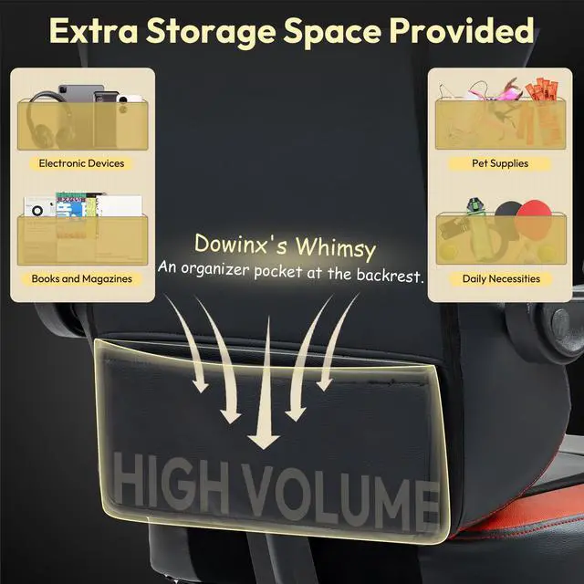 Alt view image 6 of 7 - Dowinx Ergonomic Gaming Chair with Massage Lumbar Support&Headrest, High Back Office Chair with Footrest, Reclining Computer Game Chair for Adult, Pocket Spring Cushion Seat, Height Adjustable