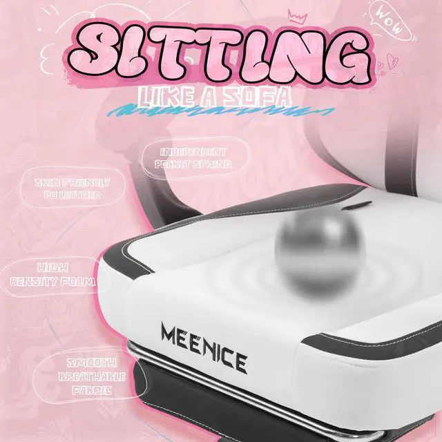 Alt view image 3 of 7 - Gaming Chair Cute with Cat Ears and Paw Lumbar Seat Cushion, Ergonomic Computer Chair with Footrest, Reclining PC Game Chair for Girls, Computer Chair 300lbs for Adult, Black&White