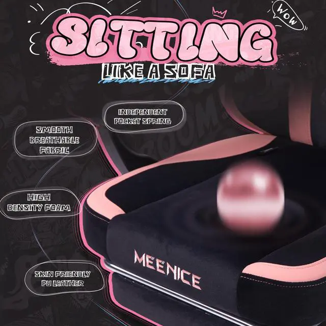 Alt view image 3 of 7 - Gaming Chair Cute with Cat Ears and Paw Lumbar Seat Cushion, Ergonomic Computer Chair with Footrest, Reclining PC Game Chair for Girls, Computer Chair 300lbs for Adult, Black&Pink