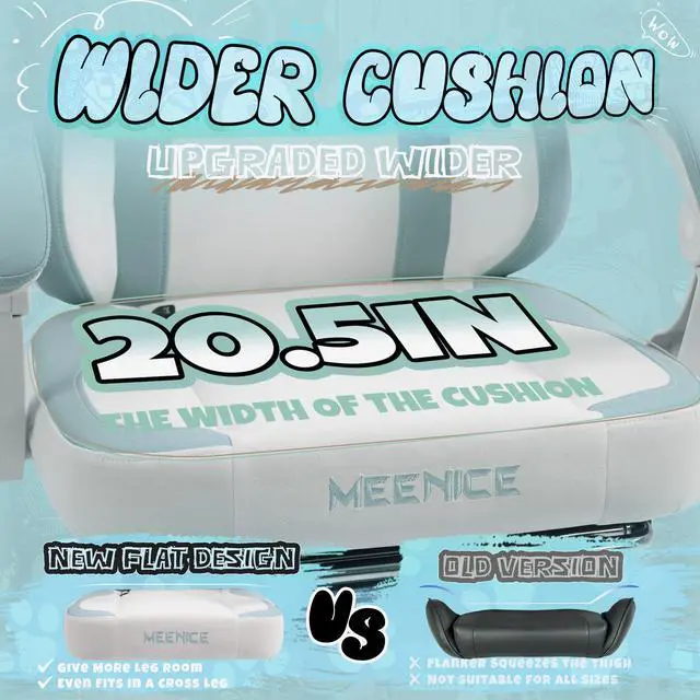 Alt view image 6 of 7 - Gaming Chair Cute with Cat Ears and Paw Lumbar Seat Cushion, Ergonomic Computer Chair with Footrest, Reclining PC Game Chair for Girls, Computer Chair 300lbs for Adult, White&Blue