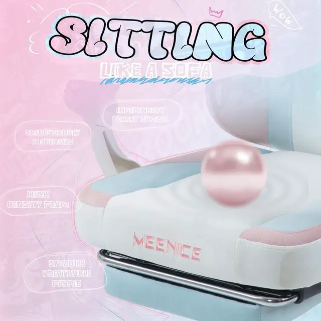 Alt view image 3 of 7 - Gaming Chair Cute with Cat Ears and Paw Lumbar Seat Cushion, Ergonomic Computer Chair with Footrest, Reclining PC Game Chair for Girls, Computer Chair 300lbs for Adult, Rainbow