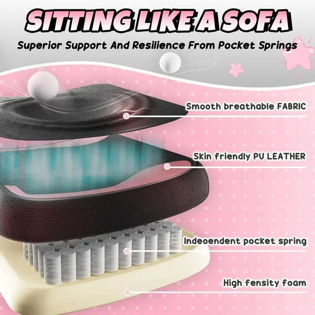 Alt view image 3 of 4 - Dowinx Cute Gaming Chair with Cat Ears and Paw Lumbar Seat Cushion, Ergonomic Computer Chair with Footrest, Kawaii Game Chair for girls, Reclining PC Game Chair for Home Use, Black Pink