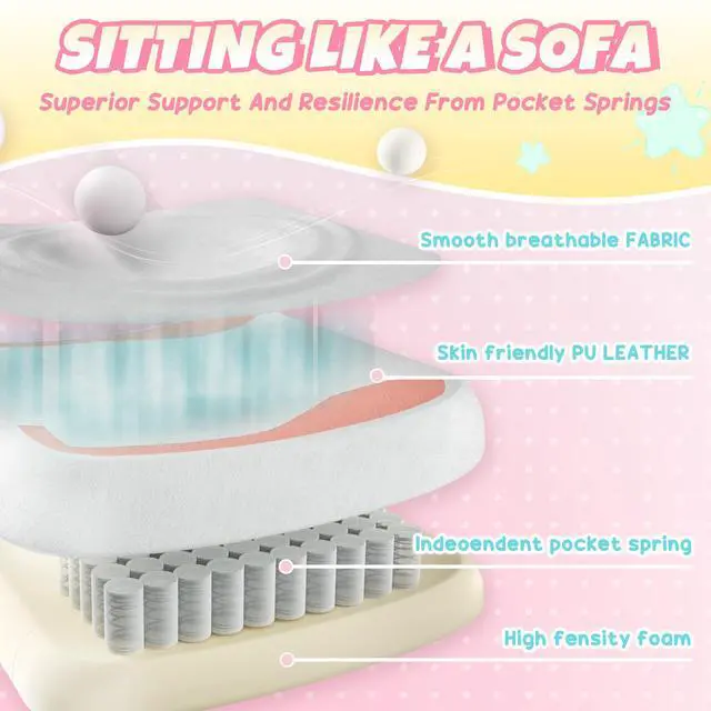 Alt view image 4 of 7 - Dowinx Cute Gaming Chair with Cat Ears and Paw Lumbar Seat Cushion, Ergonomic Computer Chair with Footrest, Kawaii Game Chair for girls, Reclining PC Game Chair for Home Use, Rainbow