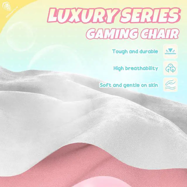 Alt view image 7 of 7 - Dowinx Cute Gaming Chair with Cat Ears and Paw Lumbar Seat Cushion, Ergonomic Computer Chair with Footrest, Kawaii Game Chair for girls, Reclining PC Game Chair for Home Use, Rainbow