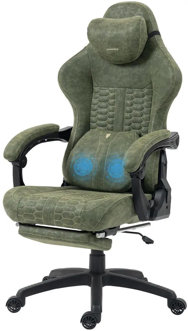 Main image of Dowinx Gaming Chair Big and Tall with Dual-Point Massage Lumbar Support, Video Game Chairs for Adults with Footrest, Ergonomic Computer Chair High Back 360° Swivel, PU Leather Recliner 400LBS, Green