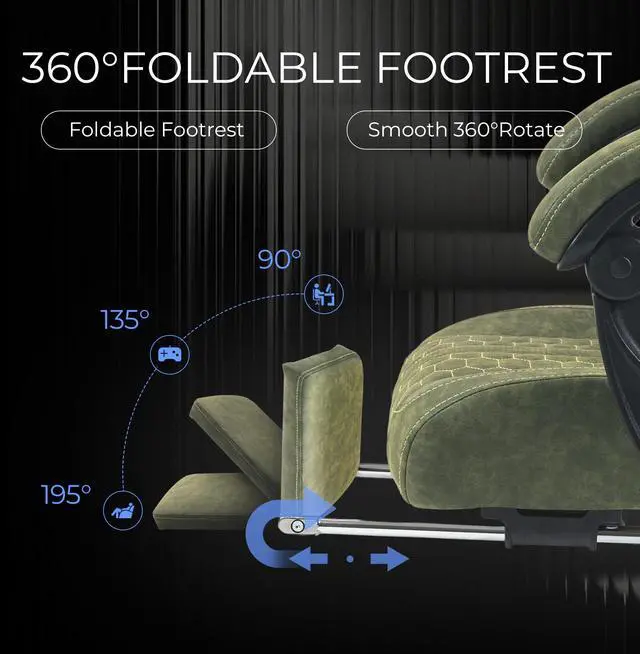 Alt view image 7 of 7 - Dowinx Gaming Chair Big and Tall with Dual-Point Massage Lumbar Support, Video Game Chairs for Adults with Footrest, Ergonomic Computer Chair High Back 360° Swivel, PU Leather Recliner 400LBS, Green