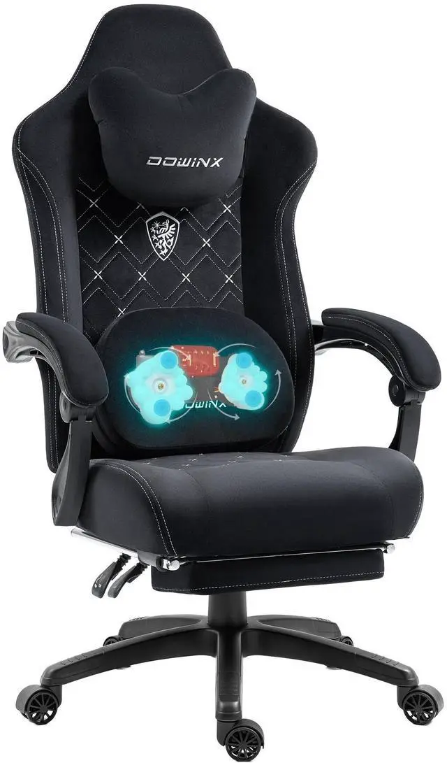 Main image of Dowinx Gaming Chair Fabric with Heated Massage Lumbar Support, Big and Tall Game Chair with Breathable Fabric Material, High Back Computer Chair with Footrest and Pocket Spring Cushion for Adult