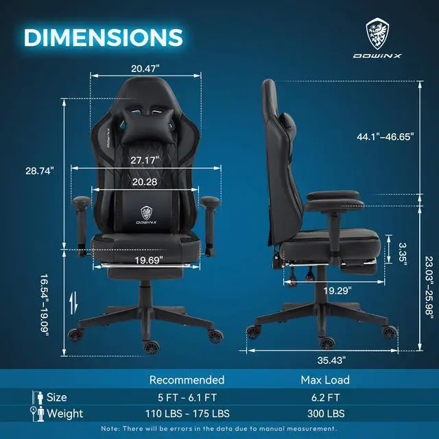 Alt view image 6 of 7 - Dowinx Ergonomic Gaming Chair with Lumbar Support, High-Quality Breathable PU Leather for Durability, Adjustable Features for Personalized Comfort, Budget Friendly Game Chair, Black