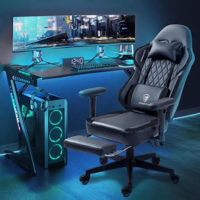 Alt view image 7 of 7 - Dowinx Ergonomic Gaming Chair with Lumbar Support, High-Quality Breathable PU Leather for Durability, Adjustable Features for Personalized Comfort, Budget Friendly Game Chair, Black