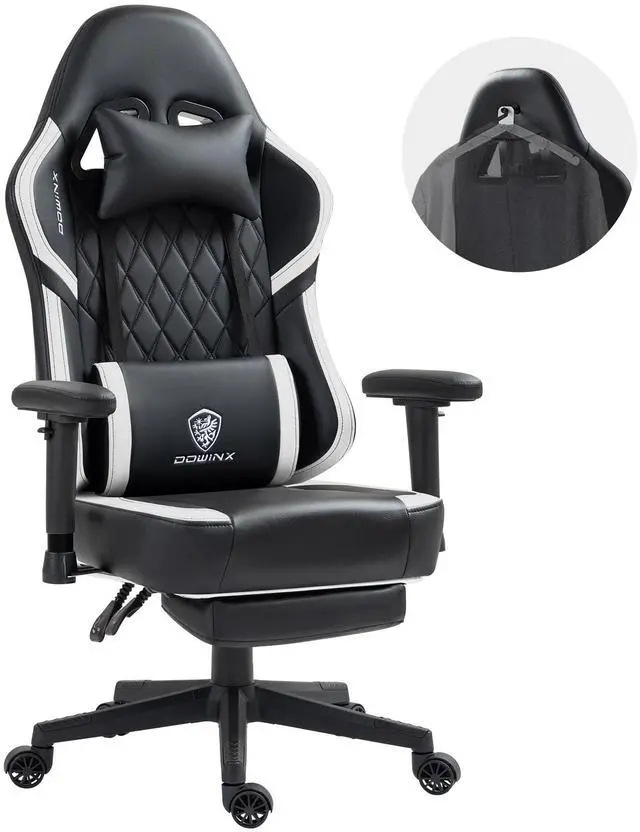 Main image of Dowinx Ergonomic Gaming Chair with Lumbar Support, High-Quality Breathable PU Leather for Durability, Adjustable Features for Personalized Comfort, Budget Friendly Game Chair, White