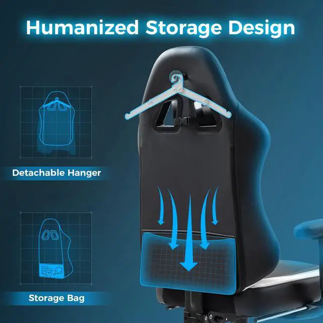 Alt view image 3 of 7 - Dowinx Ergonomic Gaming Chair with Lumbar Support, High-Quality Breathable PU Leather for Durability, Adjustable Features for Personalized Comfort, Budget Friendly Game Chair, White