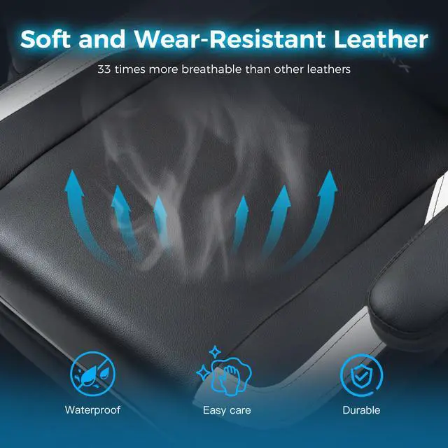 Alt view image 5 of 7 - Dowinx Ergonomic Gaming Chair with Lumbar Support, High-Quality Breathable PU Leather for Durability, Adjustable Features for Personalized Comfort, Budget Friendly Game Chair, White