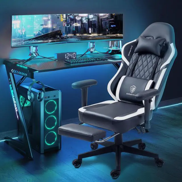 Alt view image 7 of 7 - Dowinx Ergonomic Gaming Chair with Lumbar Support, High-Quality Breathable PU Leather for Durability, Adjustable Features for Personalized Comfort, Budget Friendly Game Chair, White