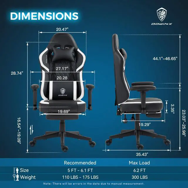 Alt view image 6 of 7 - Dowinx Ergonomic Gaming Chair with Lumbar Support, High-Quality Breathable PU Leather for Durability, Adjustable Features for Personalized Comfort, Budget Friendly Game Chair, White