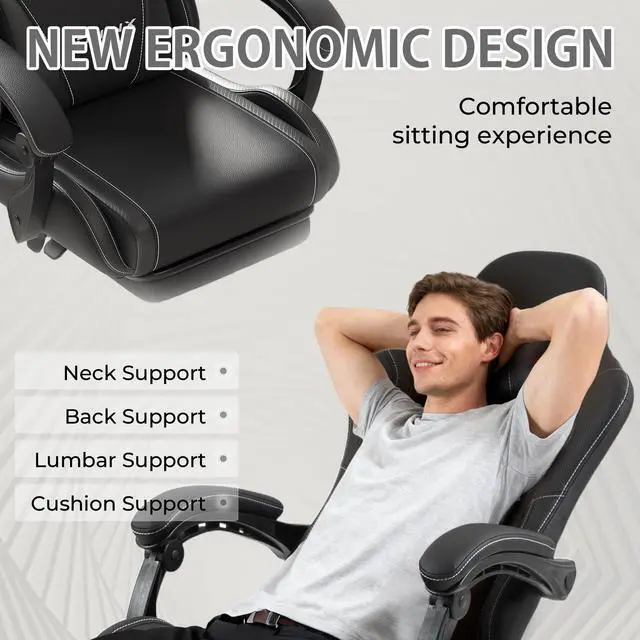 Alt view image 5 of 7 - Dowinx Gaming Chair PU Leather with Pocket Spring Cushion, Ergonomic Office Chair with Massage Lumbar Support & Adjustable Headrest, Swivel PC Game Chair for Video gamer, Recliner 330lbs with Footrest