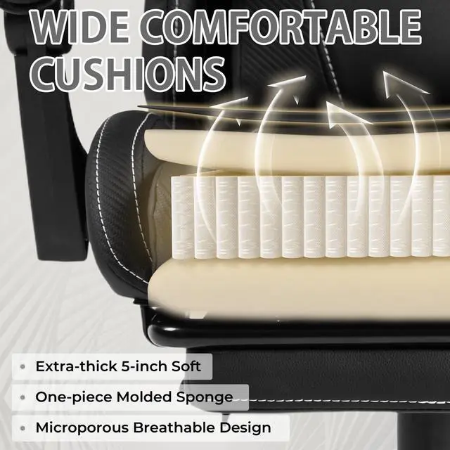 Alt view image 4 of 7 - Dowinx Gaming Chair PU Leather with Pocket Spring Cushion, Ergonomic Office Chair with Massage Lumbar Support & Adjustable Headrest, Swivel PC Game Chair for Video gamer, Recliner 330lbs with Footrest