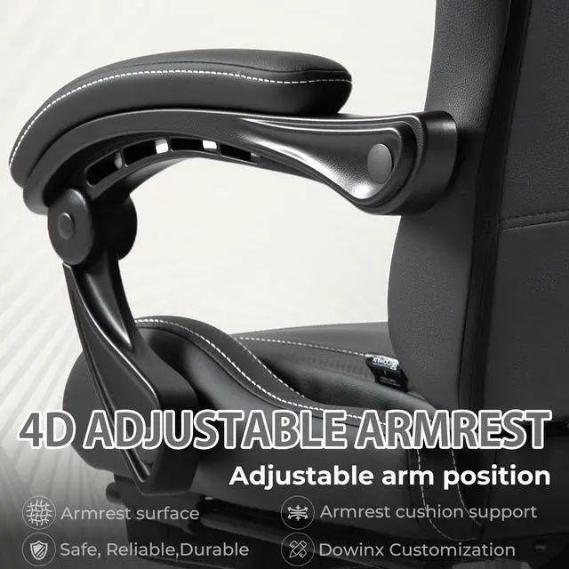Alt view image 7 of 7 - Dowinx Gaming Chair PU Leather with Pocket Spring Cushion, Ergonomic Office Chair with Massage Lumbar Support & Adjustable Headrest, Swivel PC Game Chair for Video gamer, Recliner 330lbs with Footrest