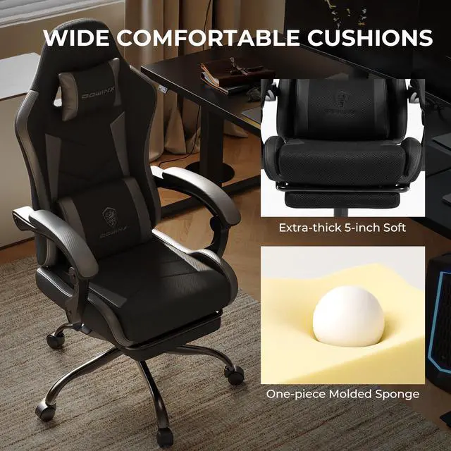 Alt view image 3 of 7 - Dowinx Gaming Chair Ergonomic with Massage Lumbar Support, Office Chair with Highly Breathable Mesh&PU Leather, PC Game Chair with Pocket Spring Cushion, High Back Recliner For Adults Big And Tall