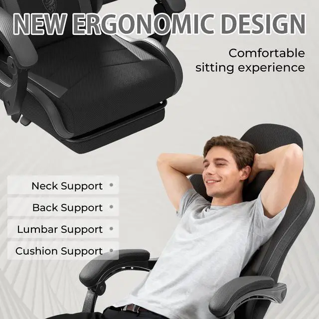 Alt view image 5 of 7 - Dowinx Gaming Chair Ergonomic with Massage Lumbar Support, Office Chair with Highly Breathable Mesh&PU Leather, PC Game Chair with Pocket Spring Cushion, High Back Recliner For Adults Big And Tall