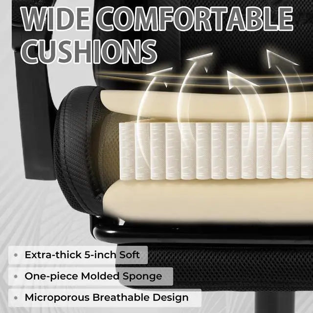 Alt view image 4 of 7 - Dowinx Gaming Chair Ergonomic with Massage Lumbar Support, Office Chair with Highly Breathable Mesh&PU Leather, PC Game Chair with Pocket Spring Cushion, High Back Recliner For Adults Big And Tall