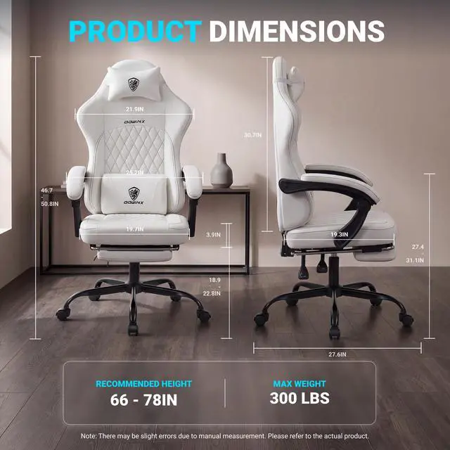 Alt view image 2 of 7 - Dowinx Ergonomic Gaming Chair, Adjustable Recline Computer Chair With Linkage Armrest, Breathable Leather Office Chair With High-Density Foam & Pocket Spring, Desk Chair for Adult, 300 lbs, White