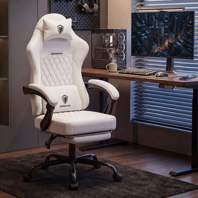 Main image of Dowinx Ergonomic Gaming Chair, Adjustable Recline Computer Chair With Linkage Armrest, Breathable Leather Office Chair With High-Density Foam & Pocket Spring, Desk Chair for Adult, 300 lbs, White