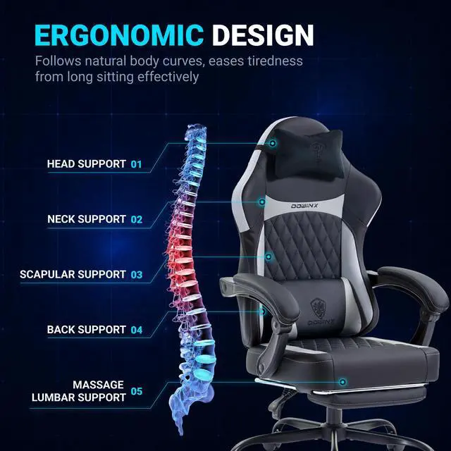 Alt view image 5 of 7 - Dowinx Ergonomic Gaming Chair, Adjustable Recline Computer Chair With Linkage Armrest,Breathable Leather Office Chair With High-Density Foam & Pocket Spring,Desk Chair for Adult,300 lb,Black and White