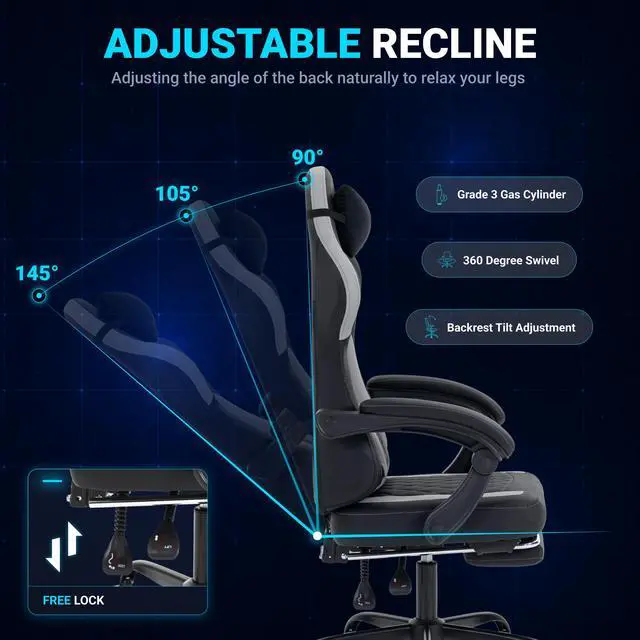 Alt view image 6 of 7 - Dowinx Ergonomic Gaming Chair, Adjustable Recline Computer Chair With Linkage Armrest,Breathable Leather Office Chair With High-Density Foam & Pocket Spring,Desk Chair for Adult,300 lb,Black and White