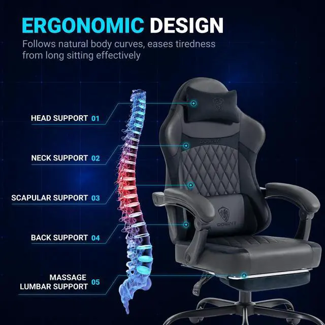Alt view image 5 of 7 - Dowinx Ergonomic Gaming Chair, Adjustable Recline Computer Chair With Linkage Armrest, Breathable Leather Office Chair With High-Density Foam & Pocket Spring, Desk Chair for Adult, 300 lbs, Black