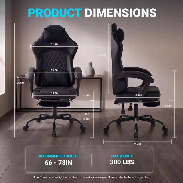 Alt view image 2 of 7 - Dowinx Ergonomic Gaming Chair, Adjustable Recline Computer Chair With Linkage Armrest, Breathable Leather Office Chair With High-Density Foam & Pocket Spring, Desk Chair for Adult, 300 lbs, Black
