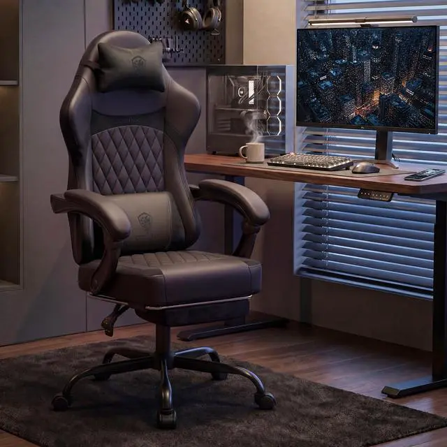 Main image of Dowinx Ergonomic Gaming Chair, Adjustable Recline Computer Chair With Linkage Armrest, Breathable Leather Office Chair With High-Density Foam & Pocket Spring, Desk Chair for Adult, 300 lbs, Black