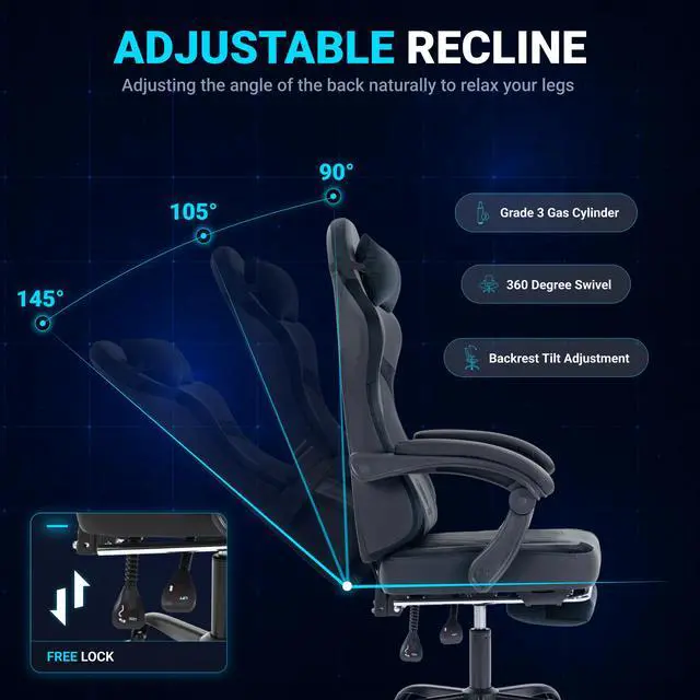 Alt view image 6 of 7 - Dowinx Ergonomic Gaming Chair, Adjustable Recline Computer Chair With Linkage Armrest, Breathable Leather Office Chair With High-Density Foam & Pocket Spring, Desk Chair for Adult, 300 lbs, Black