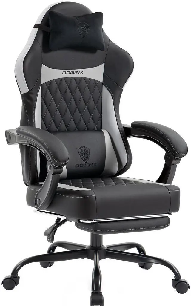 Main image of Dowinx Ergonomic Gaming Chair, Adjustable Recline Computer Chair With Linkage Armrest,Breathable Leather Office Chair With High-Density Foam & Pocket Spring,Desk Chair for Adult,300 lb,Black and White