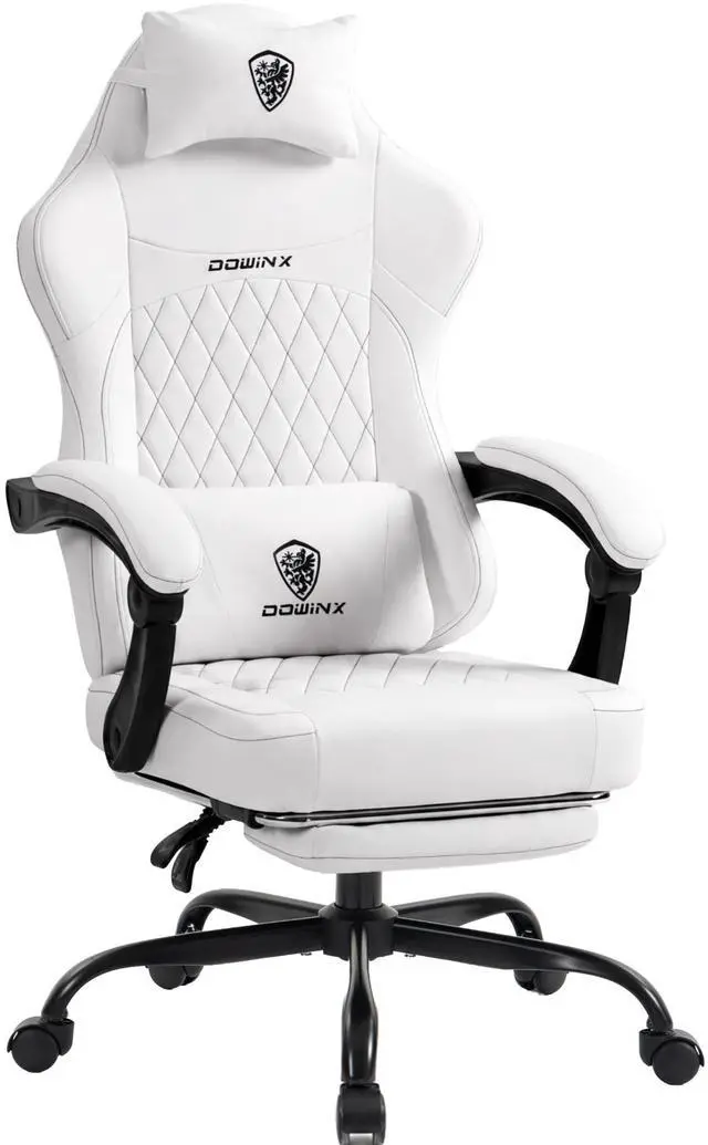 Main image of Dowinx Ergonomic Gaming Chair, Adjustable Recline Computer Chair With Linkage Armrest, Breathable Leather Office Chair With High-Density Foam & Pocket Spring, Desk Chair for Adult, 300 lbs, White