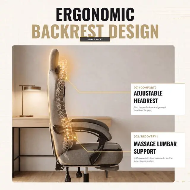 Alt view image 4 of 7 - Dowinx Ergonomic Gaming Chair,Reclining Computer Chair with Adjustable Footrest & Headrest,Office Chair with Breathable Fabric,Desk Chair with Wide Cushion,Gray