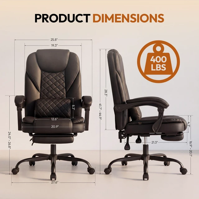 Alt view image 2 of 7 - Dowinx B61A Ergonomic PU Gaming Chair with Footrest, HighBack Office Chair with Integrated Headrest & Lumbar Support, 360° Swivel, Adjustable Height, 400 lbs,Black