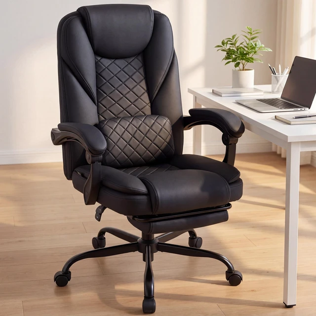 Main image of Dowinx B61A Ergonomic PU Gaming Chair with Footrest, HighBack Office Chair with Integrated Headrest & Lumbar Support, 360° Swivel, Adjustable Height, 400 lbs,Black