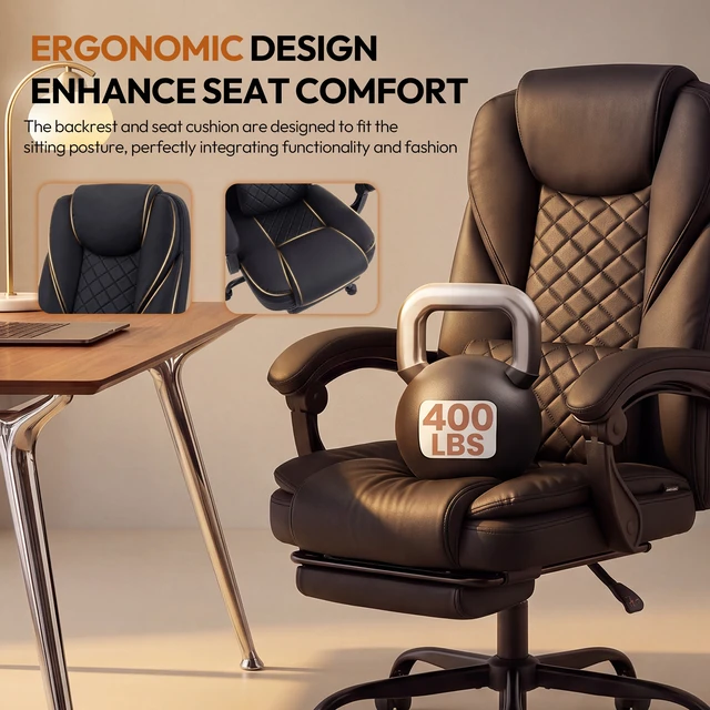 Alt view image 3 of 7 - Dowinx B61A Ergonomic PU Gaming Chair with Footrest, HighBack Office Chair with Integrated Headrest & Lumbar Support, 360° Swivel, Adjustable Height, 400 lbs,Black